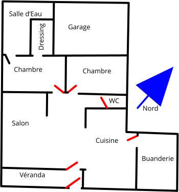 Garage Chambre Chambre Salle d’Eau Salon Véranda Cuisine Buanderie Nord WC Dressing